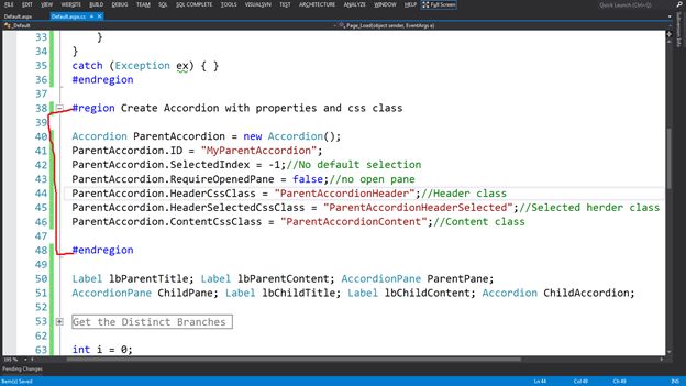 Create the Parent Accordion dynamically